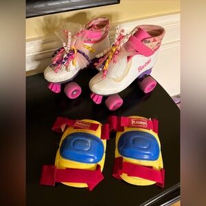 vintage 90s Brookfield Barbie Roller Skates Size 1 with playskool knee pads